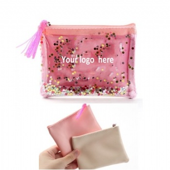 Transparent PVC sequin coin purse with tassel zipper