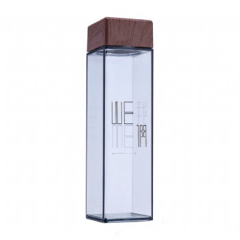 Square Shape Water Bottles With Wood Grain Lid